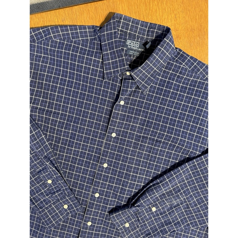 Vintage Polo By‎ Ralph Lauren Marlowe Navy Blue White Plaid Men's XL Preppy